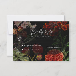 Dark Floral Moody Wedding RSVP Karte