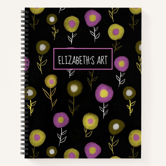 Dark Floral Pattern Giro Name Art Sketchbook Notizbuch (Vorderseite)