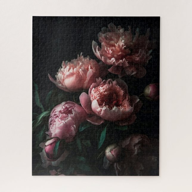 Dark Floral Peonies Dutch Master Oil Painting (Vertikal)