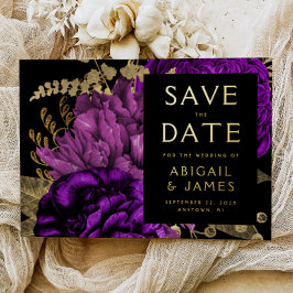 Dark Floral Purple Gold Wedding Save the Date Folieneinladung
