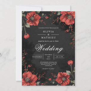 Dark Floral Romance Wedding Einladung