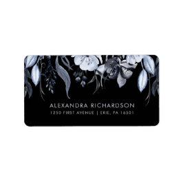 Dark Floral | Schwarze Wasserfarbenhochzeit Adressaufkleber