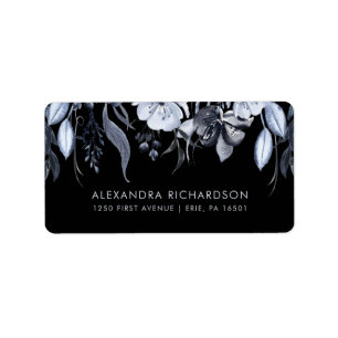Dark Floral Schwarze Wasserfarbenhochzeit Adressaufkleber