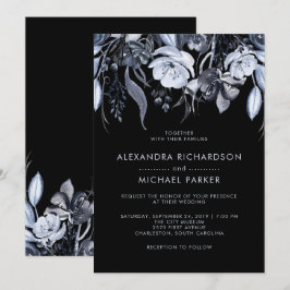 Dark Floral | Schwarze Wasserfarbenhochzeit Einladung