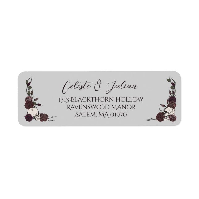 Dark Floral Skull Gray Wedding Return Address (Vorne)