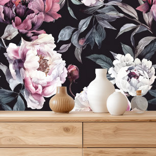 Dark Floral Watercolor Peony Tapete