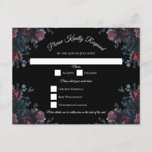 Dark Floral Wedding Gothic Black Elegant Feiertagspostkarte