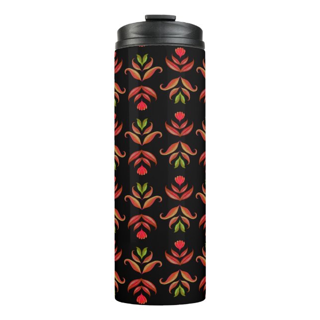 Dark Folk Art Floral Print gemütlich rustikale sch Thermosbecher (Vorderseite)