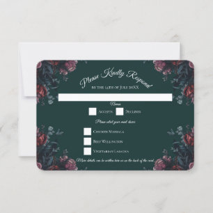 Dark Forest Green Elegant Wedding Maroon Mauve Einladung