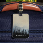 Dark Forest Monogram | Personalisiert neutral Gepäckanhänger<br><div class="desc">Eine geheimnisvolle Waldkante auf einem abstrakten Hintergrund. Beige, grau und blau in kräftigen Farbtönen mit schwarzen Bäumen in einem malerischen Stil. Ihr Name steht unter den Silhouetten von Bäumen, in einer kontrastierenden Schriftart-Farbe. Auf der Rückseite finden Sie Ihre Kontaktdaten in schwarzem Text auf beigem Hintergrund, wobei der Wald unter dem...</div>