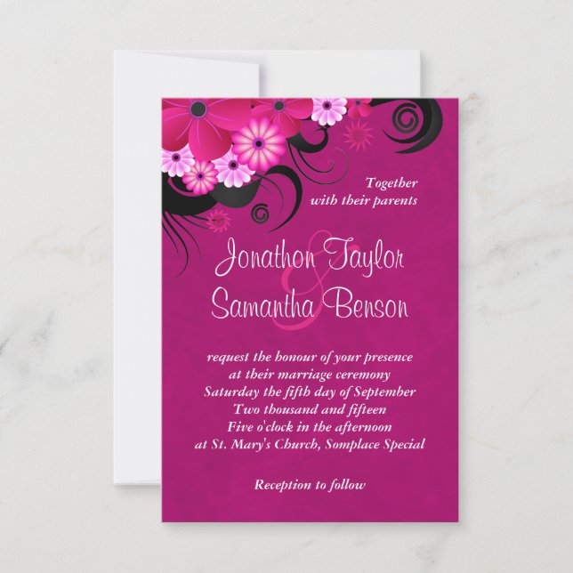 Dark Fuchsia Floral 3,5" x 5" Einladungen für Hoch (Vorderseite)