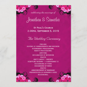 Dark Fuchsia Floral Flat Wedding Programme Modèle