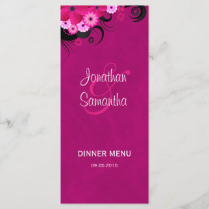 Dark Fuchsia Floral Mariage Dîner Carte Menu