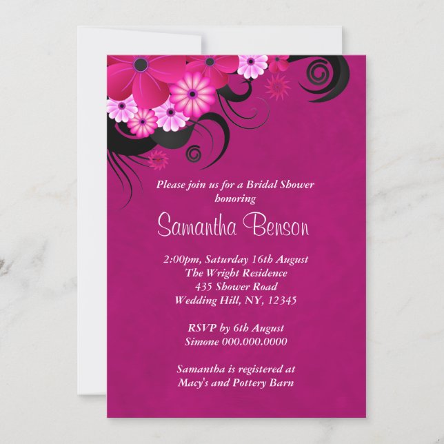 Dark Fuchsia Floral Wedding Brautparty lädt ein Einladung (Vorderseite)