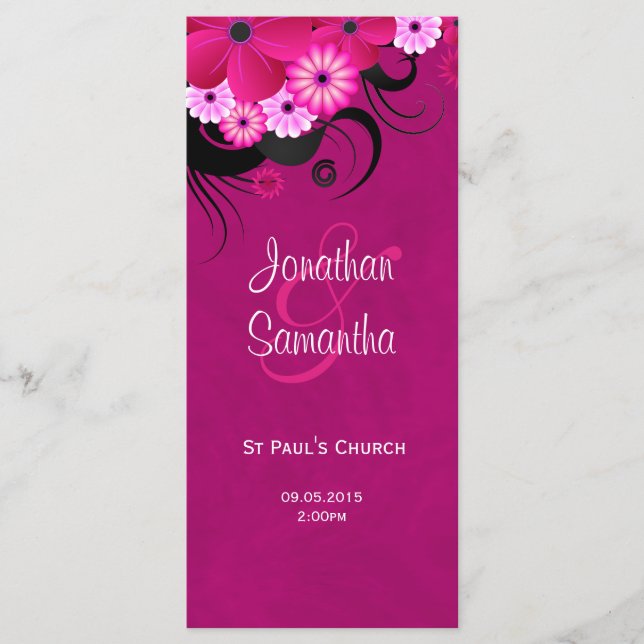 Dark Fuchsia Floral Wedding Program Template Card Programm (Vorderseite)