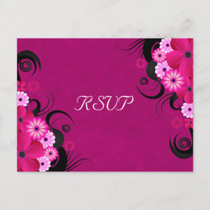Dark Fuchsia Floral Wedding RSVP Replik Cards Einladungspostkarte