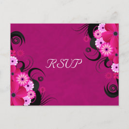 Dark Fuchsia Floral Wedding RSVP Replik Cards Einladungspostkarte