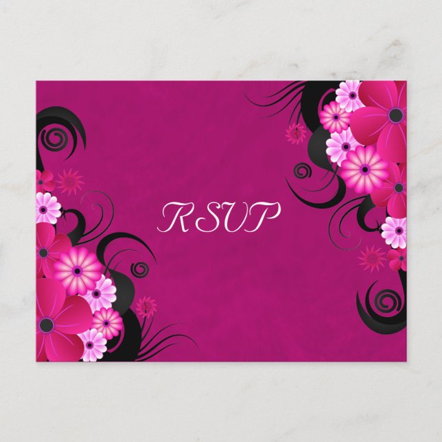 Dark Fuchsia Floral Wedding RSVP Replik Cards Einladungspostkarte (Vorderseite)