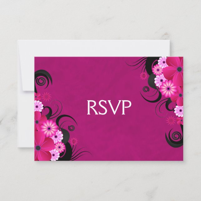Dark Fuchsia Floral Wedding RSVP Response Cards Karte (Vorderseite)