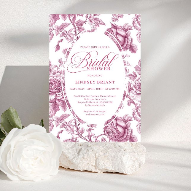Dark Fuchsia Toile Roses Bridal Shower Invitation  (Dark Fuchsia Toile Roses Bridal Shower Invitation Card

)