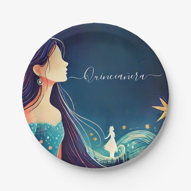 Dark Fun Star Prom Starry Night Sky Quinceanera Pappteller (Vorderseite)