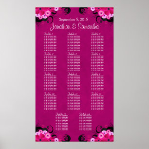 Dark Fuschia Floral 14 Hochzeitstisch Seetabelle Poster