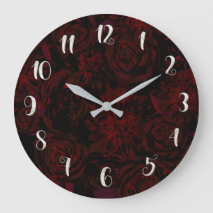 Dark Garden Rote Romantische Blume Gothic Glam Große Wanduhr