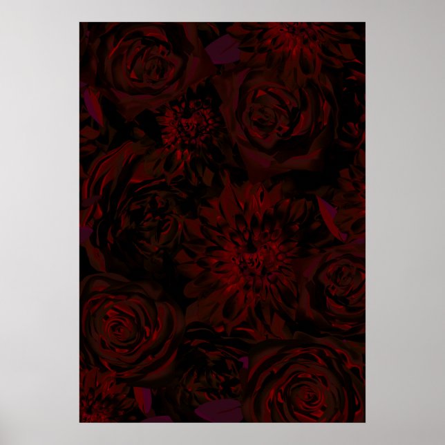 Dark Garden Rote Romantische Blume Gothic Glam Poster (Vorne)