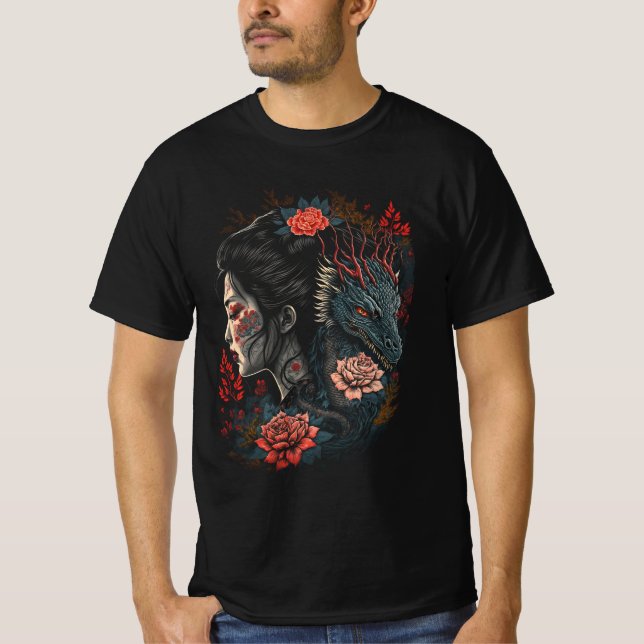 Dark Geisha & The Dragon - Blühen in Schatten T-Shirt (Vorderseite)