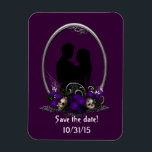 Dark Gewerkschaft Vampire Goth Wedding Magnet<br><div class="desc">Dieses atemberaubende Design ist in mehreren Farben erhältlich und kann für Ihren besonderen Tag individuell angepasst werden. Mit einem Paar in schwarz oder weiß gerahmt in silber und akzentuiert von Rose,  Schädeln und Spinnennetzen für einen klassisch Goth sehen perfekt aus für Vampire- oder Halloween-Events.</div>