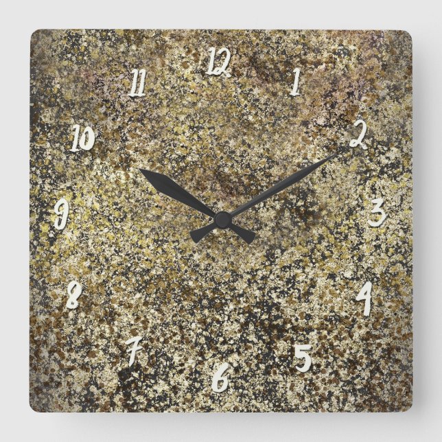 Dark Gold Glitter Crackle Modern Chic Glam Sparkle Quadratische Wanduhr (Vorderseite)