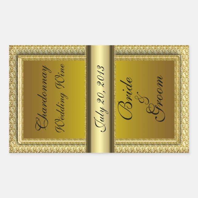 Dark Gold Wedding Wine Label Rechteckiger Aufkleber (Vorderseite)