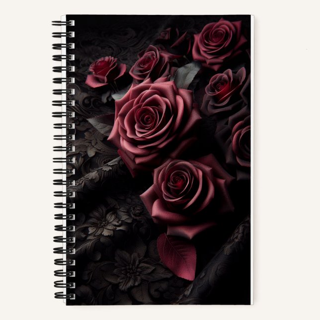 Dark Goth Pink Rose & Black Brocade Notizbuch (Vorderseite)