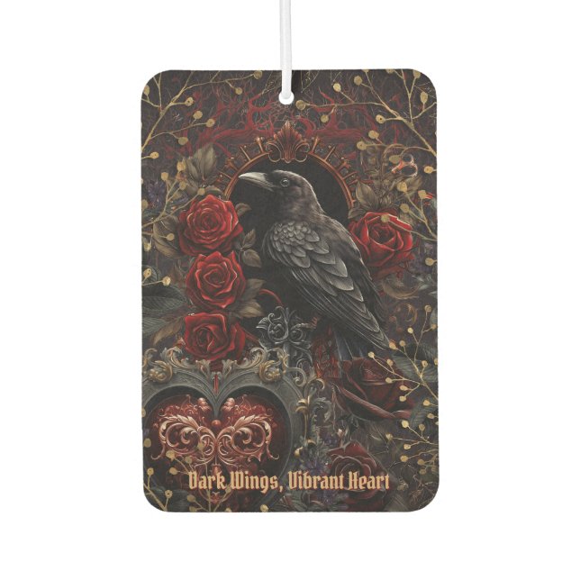 Dark Gothic Beauty Red Roses Black Crow Raven Bird Autolufterfrischer (Vorderseite)