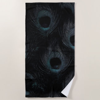 Dark Gothic Black Aquamarin Peacock Feathers Strandtuch