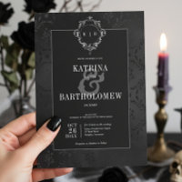 Dark Gothic Black Floral Satin Damask Hochzeit