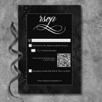Dark Gothic Black Floral Satin Damask Hochzeit QR