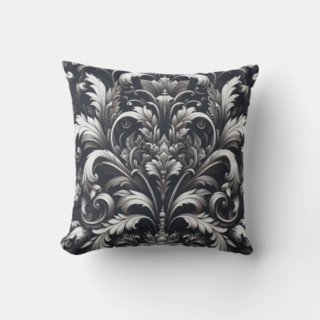 Dark Gothic Bold Ornamental Floral Pattern Kissen (Vorderseite)