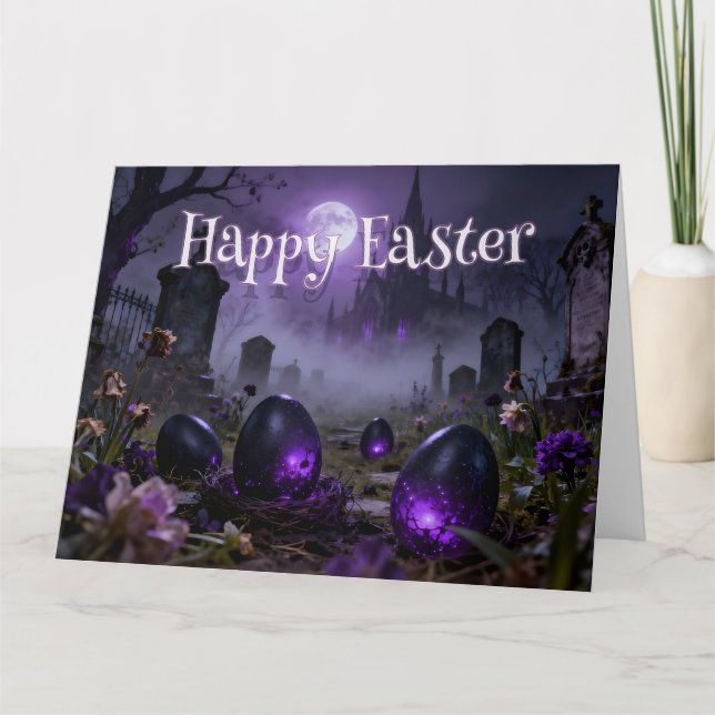 Dark Gothic Easter Scene with Glowing Eggs Karte (Vorderseite)