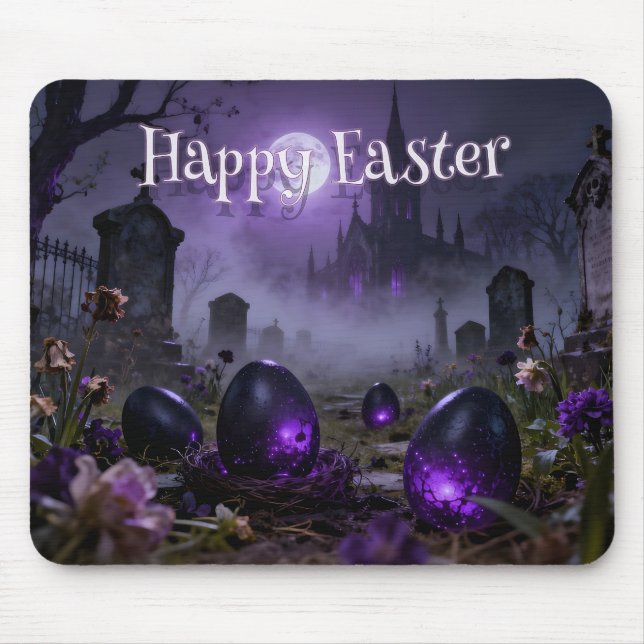 Dark Gothic Easter Scene with Glowing Eggs Mousepad (Vorne)