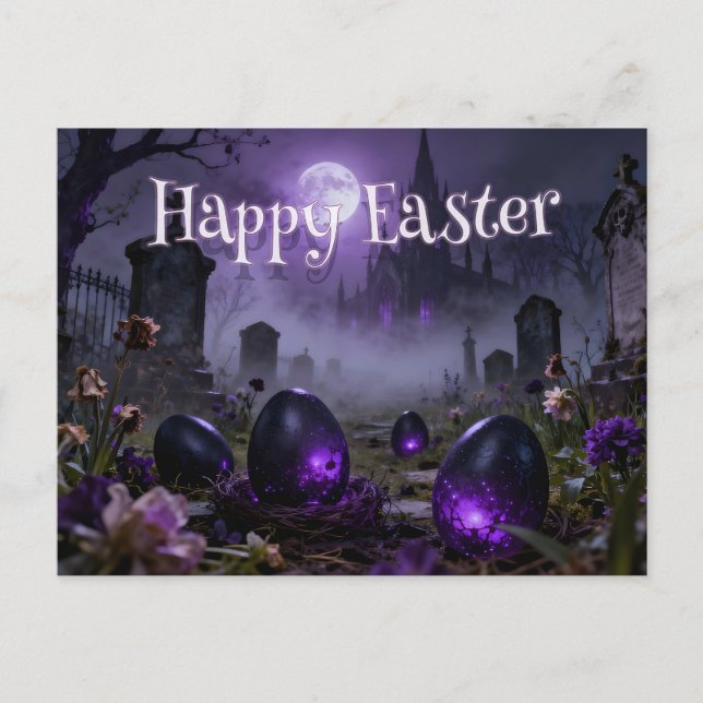 Dark Gothic Easter Scene with Glowing Eggs Postkarte (Vorderseite)