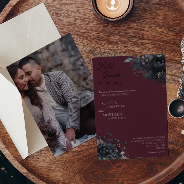 Dark Gothic Floral bis Death Foto Hochzeit Einladung (Von Creator hochgeladen)