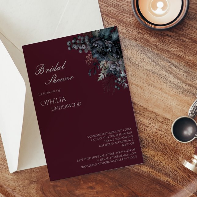 Dark Gothic Floral Burgundy Wedding Brautparty Einladung (Von Creator hochgeladen)