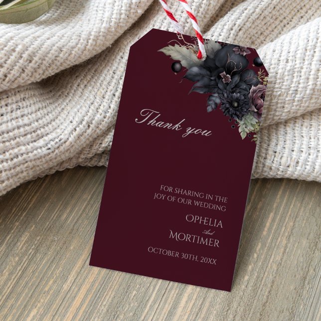 Dark Gothic Floral Burgundy Wedding Vielen Dank Geschenkanhänger (Von Creator hochgeladen)