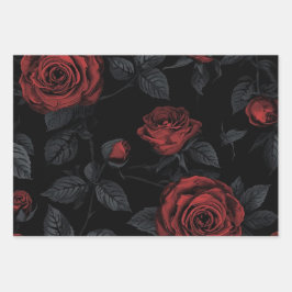 Dark Gothic Floral Decoupage Paper – Romantic Rose Geschenkpapier Set