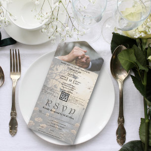 Dark Gothic Forest Floral QR Code Foto All In One Einladung