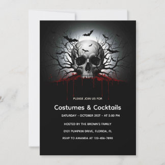 Dark Gothic Halloween Einladungskarte | Skull & Ba