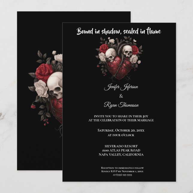 Dark  Gothic Halloween wedding invitation (Devant / Derrière)