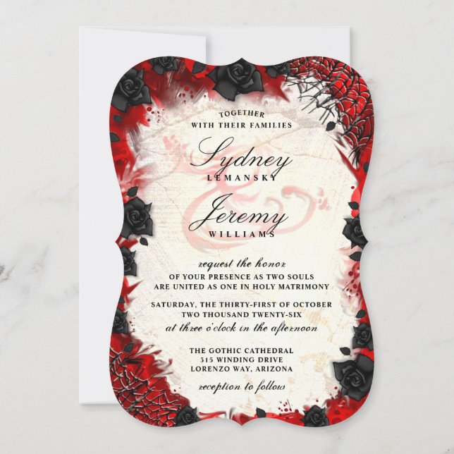 Dark Gothic Halloween "Zusammen mit" Einladung (Rückseite)