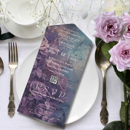 Dark Gothic Lila Lavender Rose QR Code All In One Einladung